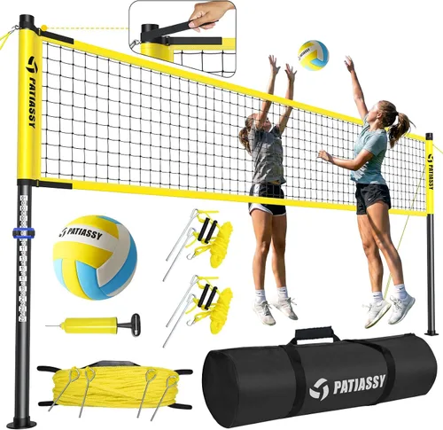 Sistema de red de voleibol para exteriores, portátil y fácil de instalar, postes de altura ajustable con voleibol, bomba, martillo, línea de límite