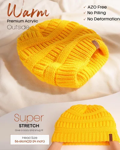 Miniatura 40 de FURTALK Gorro de invierno para mujer, con forro de satén, tejido trenzado, grueso, holgado, gorro cálido