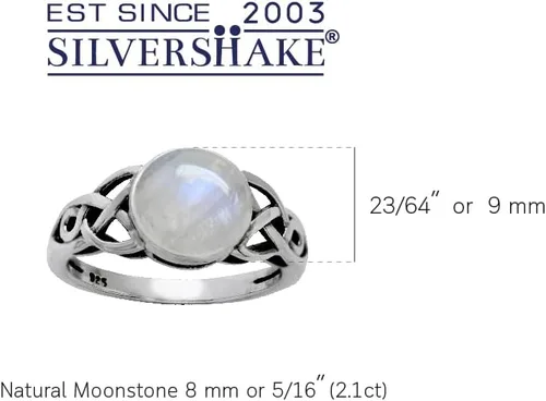 Miniatura 3 de Silvershake 8mm Natural Round Shape Moonstone 925 Sterling Silver Triquetra Celtic Knot Solitaire Ring