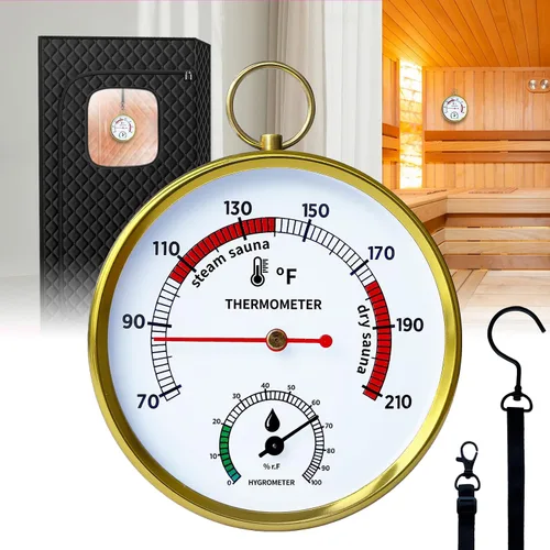 Termómetro de sauna Fahrenheit e higrómetro, cordón mejorado montado para caja de sauna de vapor portátil, ideal para uso en