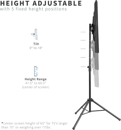 Miniatura 3 de VIVO Soporte de piso para pantalla plana LCD LED de 37 a 75 pulgadas, soporte de TV portátil con altura ajustable, negro, STAND-TV75T