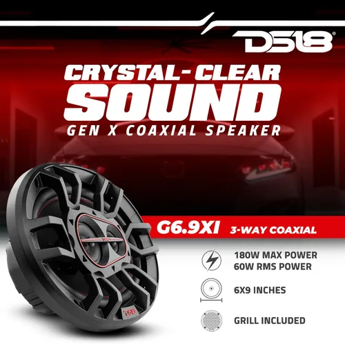 Miniatura 2 de DS18 G6.9Xi GEN-X - Altavoces coaxiales de 3 vías de 6 x 9, 180 vatios, 4 ohmios con tweeters de cúpula Mylar, parrilla incluida, altavoz de rango
