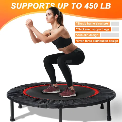 Miniatura 2 de Foldable Mini Trampoline Load 330lbs, 40"/48" Rebounder Trampoline for Adults with Durable Bungee Band and Adjustable Foam Handle for Home Gym