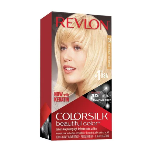 Revlon Colorsilk - Tinte permanente para el cabello, cubre 100% las canas, sin amoníaco, con queratina y aminoácidos, rubio sol ultraclaro 03, 4.4