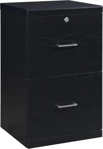 OSP Home Furnishings Alpine Archivador de 2 cajones con cajón superior de bloqueo y sistema de fijación de bloqueo, vertical, negro
