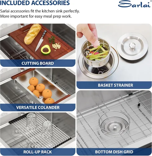 Miniatura 9 de Sarlai - Fregadero de cocina de 25 pulgadas, estación de trabajo con caída, de 25 x 22 pulgadas, de montaje superior, estante de acero inoxidable