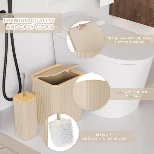 Miniatura 7 de XLHOMO Bathroom Set- 25PC Beige Bathroom Set, Bathroom Set with Shower Curtain and Rugs, Beige Shower Curtain Set, Toilet Brush, Bathroom Trash Can