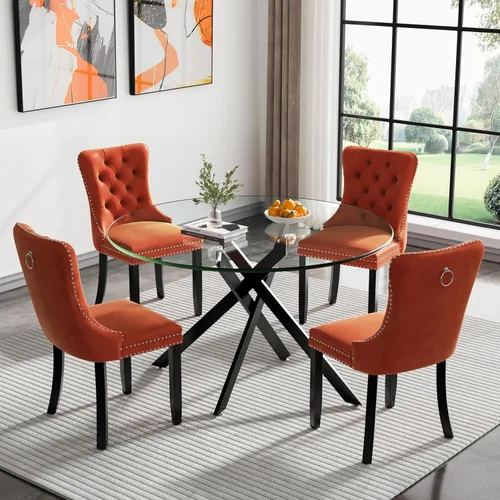 Miniatura 62 de HomVent Juego de mesa de comedor redonda de vidrio de 3 piezas, juego de mesa de comedor de vidrio templado para 2 mesas de cocina con 2 sillas
