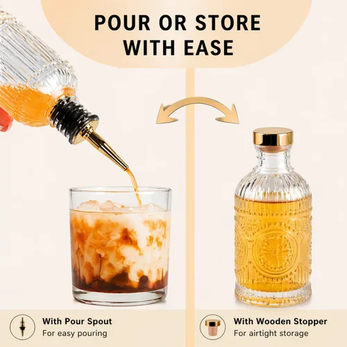 Miniatura 6 de ChezMax Botellas dispensadoras de jarabe de café, recipientes de vidrio de 7 onzas con boquilla de vertido de metal, accesorios de barra de café