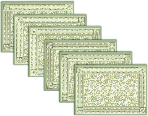 Miniatura 9 de Encasa XO Juego de 6 manteles individuales de lona de algodón con estampado de bloques índigo-02, 18 x 13 pulgadas, estampado a mano de Jaipur