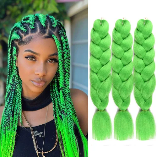 Extensiones de cabello trenzado verde de 24 pulgadas, 3 paquetes de cabello trenzado de color jumbo para trenzas, extensiones de cabello trenzado 24