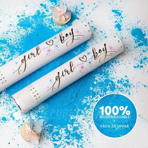 Miniatura 7 de PrimePure Cañón de confeti para revelación de género, cañones de polvo biodegradables, bomba de humo, color azul, paquete de 2 unidades, para fiesta