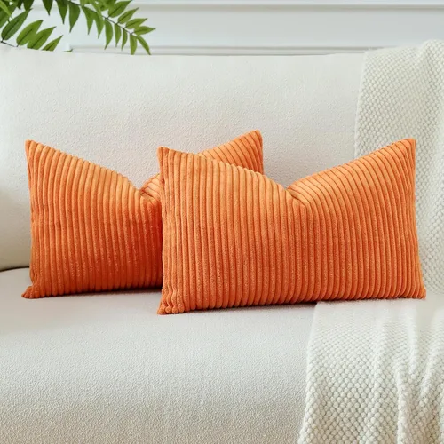 Miniatura 32 de OTOSTAR Paquete de 2 fundas de almohada de pana suave de 18 x 18 pulgadas, cuadradas, a rayas sólidas, decoración bohemia para sofá, cama, sala