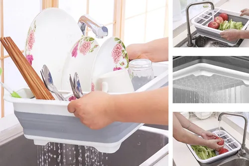 Miniatura 6 de Ahyuan Escurridor de platos plegable, organizador portátil para cocina, caravana, caravana, remolques, viajes, ahorro de espacio, bandeja