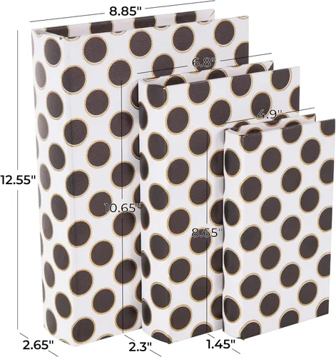 Miniatura 6 de Deco 79 Caja decorativa de piel sintética con forma de libro con patrones circulares negros y dorados, juego de 3 cajas decorativas de recuerdo