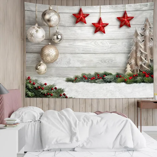 Miniatura 4 de HVEST Tapiz de bosque de invierno para colgar en la pared, montaña, nieve y pino, exterior, ventana de Navidad, arte de pared, tapiz de invierno