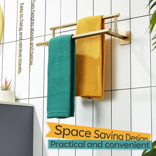 Miniatura 6 de Toallero de mano KOKOSIRI de 16 pulgadas, toallero de baño para estante de gabinete de baño, barras de toallas, acero inoxidable cepillado dorado