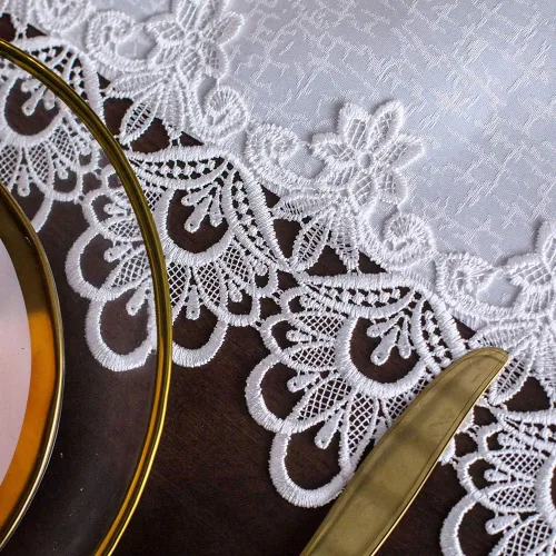 Miniatura 4 de ARTABLE Mantel rectangular de tela de encaje con borde de macramé, manteles de cocina bordados transparentes para elegantes mesas largas de Blanco