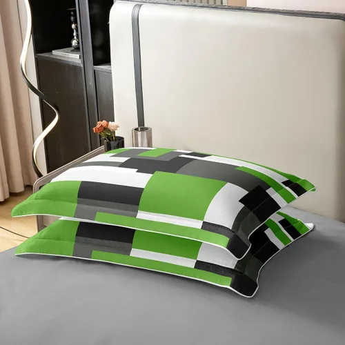 Miniatura 5 de Funda de edredón geométrica 100% algodón, tamaño individual, juego de ropa de cama de retazos, verde, negro, gris, blanco, retro, estética, rústica