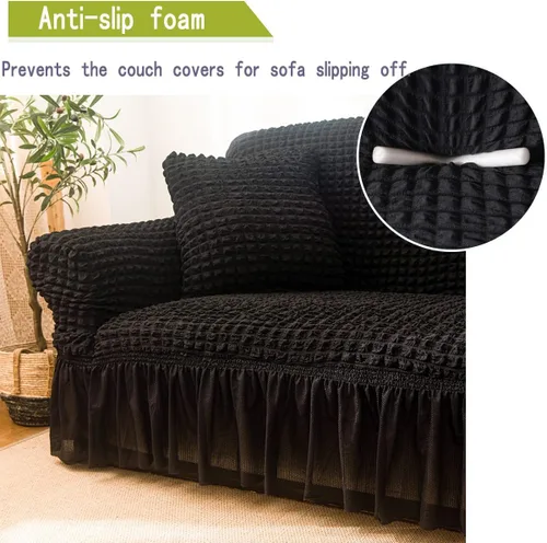 Miniatura 4 de Qubjus Funda Elástica para Sofá Fundas para Sofá Lavables Funda para Sofá Sillón Cama Protector de Muebles de Fácil Ajuste con Parte Inferior Beige