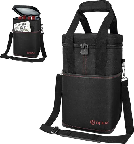 Miniatura 8 de Opux Bolsa térmica de vino con aislamiento para 4 botellas, a prueba de fugas, portátil, para viajes, picnic, regalo BYOB (negro)