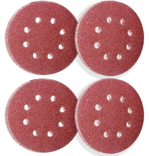 Miniatura 10 de 50 discos de lijado de 4.921 in, 8 agujeros, hojas de lijado, hojas de lija de 5 pulgadas y 40 granos de gancho y bucle para lijadora orbital