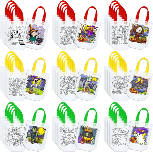 Kacctyen 45 Piezas Bolsas de Dulces Lindas de Halloween para Colorear para Niños Reutilizables Favor de Fiesta de Arte de Cumpleaños Pinta y Colorea