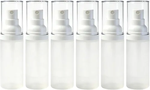 6 botellas vacías de espray de niebla fina de 1.0 fl oz/1 oz esmeriladas transparentes sin aire, botellas de spray de bomba cosmética recargables de