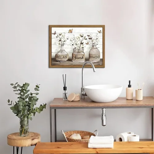 Miniatura 7 de Decoración de Pared de Baño de Granja, Lienzo de Algodón Rústico Enmarcado, Pintura de Decoración de Pared, Carteles Modernos de Arte de País