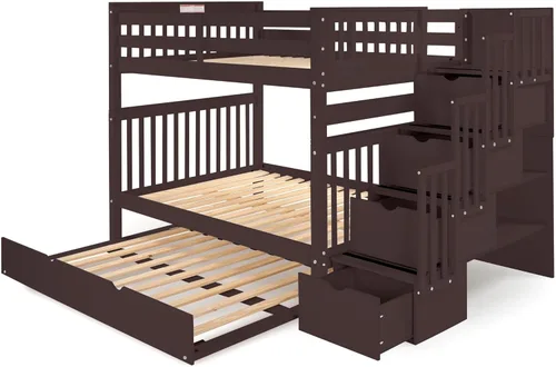 Miniatura 3 de Bedz King Literas de escalera de tamaño matrimonial con 4 cajones en los escalones y un nido completo, color cereza oscuro