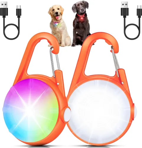 Miniatura 9 de Paquete de 2 luces para collar de perro, luces recargables para perro para caminar de noche con clip, collar LED impermeable de 4 modos para correr