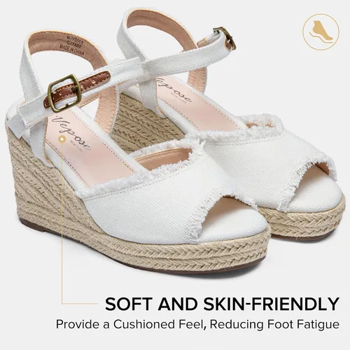 Miniatura 7 de Vepose Sandalias de cuña 80 alpargatas para mujer, sandalias de plataforma de tacón alto y hebilla de tobillo