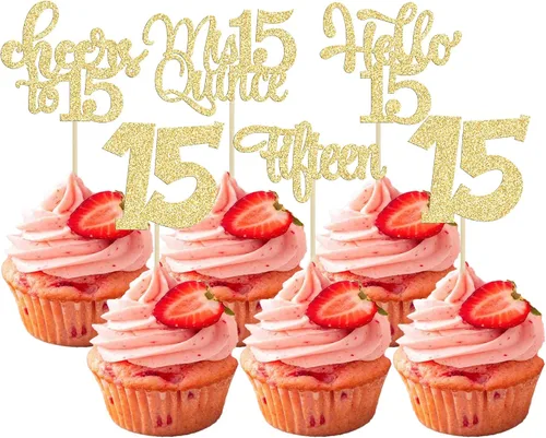 Miniatura 50 de 30 piezas Adornos para pastel de cumpleaños de 6 años, seis brillos, hola 6, púas para cupcakes, felicitaciones a los 6 años, decoraciones