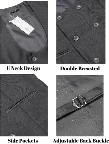 Miniatura 5 de Coofandy Chaleco de traje ajustado sin mangas para hombre, con doble botonadura