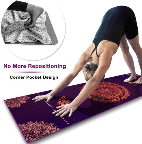 Miniatura 5 de Heathyoga, Toalla de yoga con diseño exclusivo de bolsillos en las esquinas de microfibra 100%, ideal para yoga, pilates y entrenamiento físico