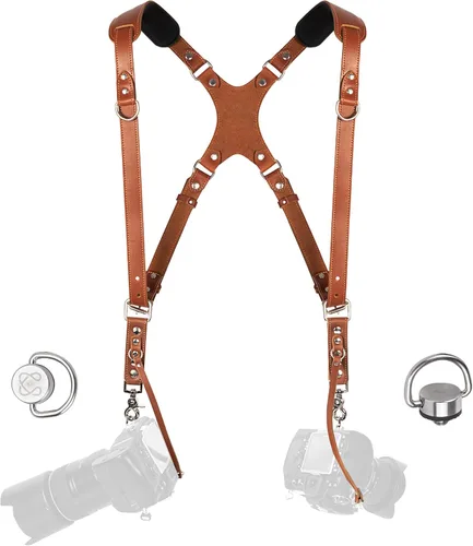 Miniatura 11 de C Coiro Camera Harness for 2 Cameras Dual Shoulder Leather Camera Strap for DSLR/SLR, Camera Straps for Photographers Canela