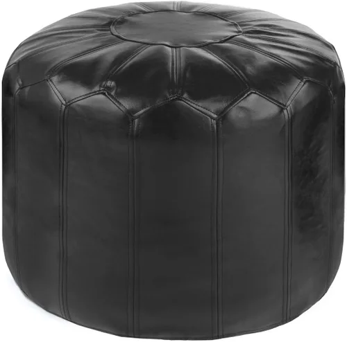 Reposapiés redondo de piel sintética con estilo, solución de almacenamiento para muebles de sala de estar. Diseño inspirado en Marruecos y costuras