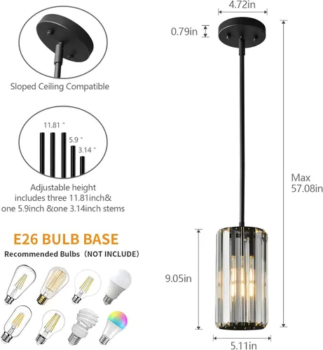 Miniatura 3 de Iluminación colgante color negro, lámpara colgante moderna, mini candelabros de cristal, lámpara colgante ajustable para cocina, isla, comedor