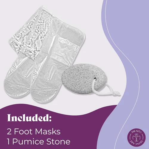 Miniatura 3 de Mascarilla exfoliante para pies con piedra pómez, paquete de 2 – para pies secos, agrietados y callosos – Aroma de lavanda – Con extracto de planta