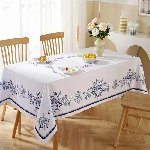 Miniatura 3 de SASTYBALE - Mantel rectangular de porcelana azul y blanca de Navidad de 52 x 70 pulgadas, resistente a derrames y manchas, de poliéster para buffet