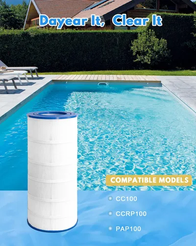 Miniatura 7 de Cartucho de filtro para piscina PAP100, 3000 GPH, tapas resistentes al cloro, construcción resistente