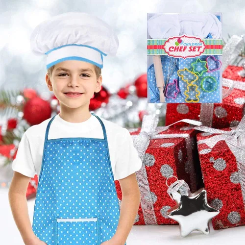 Miniatura 6 de HmiL-U Juego de chef para niños, juego de 13 piezas de cocina y horneado para niños, incluye delantal, sombrero de chef, utensilios, guante