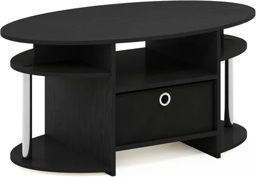 Miniatura 5 de Furinno Jaya Mesa de Centro Ovalada de Diseño Simple con Contenedor para Sala de Estar, Americano/Cromo/Negro