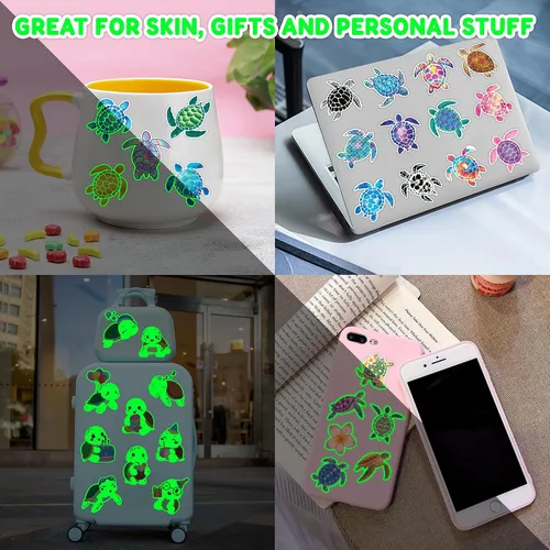 Miniatura 5 de 96 tatuajes temporales precortados de tortugas luminosas que brillan en la oscuridad para niños Suministros de decoración súper lindos