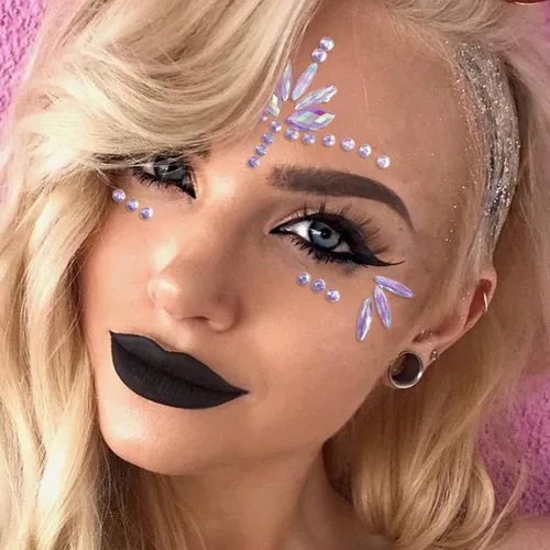 Miniatura 2 de Gemas Faciales de Sirena Joyas Adhesivas para Halloween Cuerpo Ojos Cara Joyas Gemas para Festivales Rave Tatuajes con Purpurina Cristales Púrpura