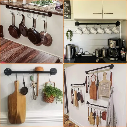 Miniatura 4 de Toplife Riel de ollas de 31.5 pulgadas, organizador de utensilios de cocina montado en la pared con tapa de sartén desmontable y riel colgante