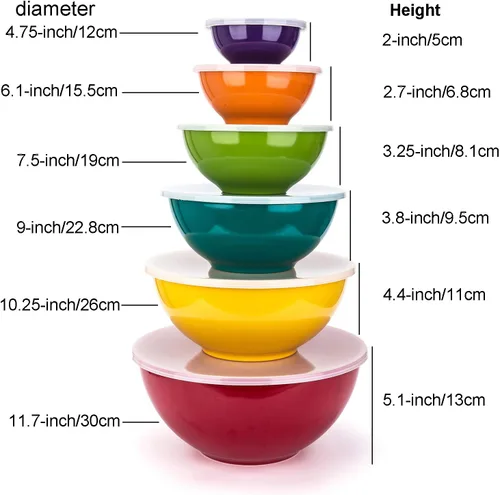 Miniatura 5 de Cuencos para mezclar de melamina con tapas, 6 cuencos de melamina y 6 tapas de plástico, multicolor Varios