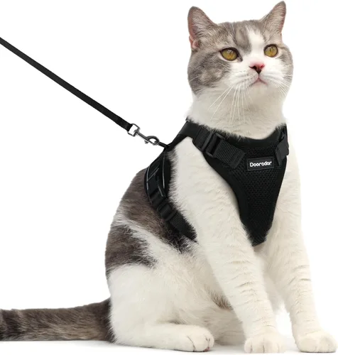 Miniatura 38 de Dooradar Juego de arnés y correa para gato, chaleco ajustable seguro a prueba de escapes, para caminar, chaqueta de malla suave y transpirable
