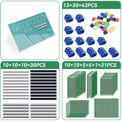 Miniatura 2 de Smraza Kit de placa PCB de doble cara de 104 piezas, placas de prototipo para soldadura de bricolaje y placas de circuito electrónico compatibles
