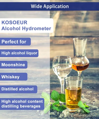 Miniatura 4 de Kit de medidor de alcohol hidrómetro, hidrómetro de alcohol 0-200 a prueba y Tralle, probador de alcohol para licor, hidrómetro de alcohol para luz